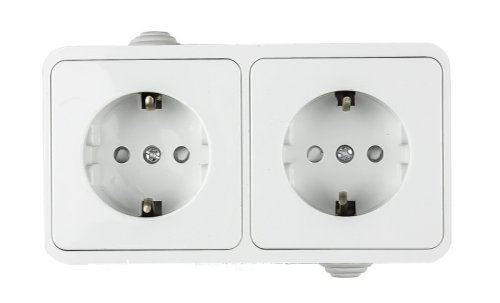 Розетка накладная с заземлением ASD Aqua 2-м. шторки IP44 белый картинка